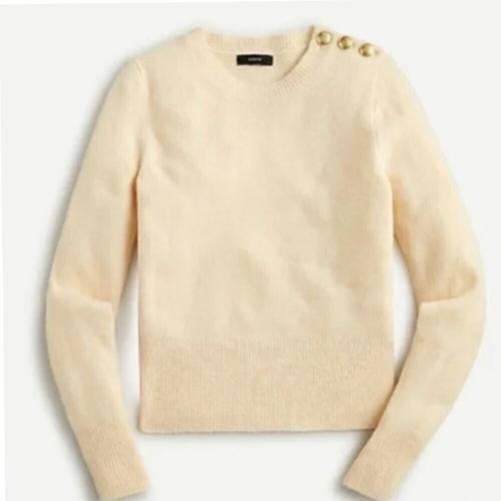J. Crew Factory Pale Cream Crewneck Sweater with Gold Shoulder Buttons